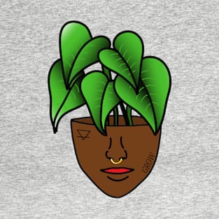 Dark Skinned Tropical Plant Person with Face Tattoos and Septum Piercing T-Shirt